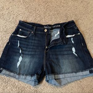 Distressed jean shorts
